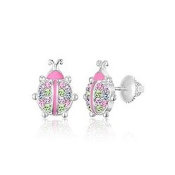 NWOT Ladybug earrings sterling silver with pink and green crystals - Picture 1 of 1